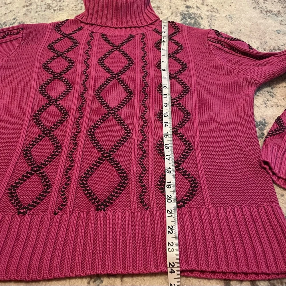 Ann Trinity | Purple & Navy Blue Turtleneck Sweater Cable Knit Diamond Size XL - Picture 6 of 11